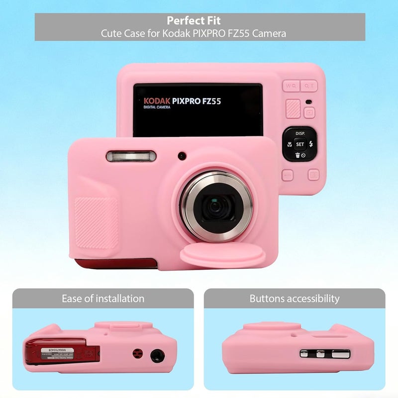 Frevyve Case for Kodak PIXPRO FZ55 Digital Camera Accessories, Soft Silicone Protective Case, Slim Fit Sleeve with Removable Lens Cover and Screen Protector, Lightweight, Anti-Scratch (Pink) - Image 2